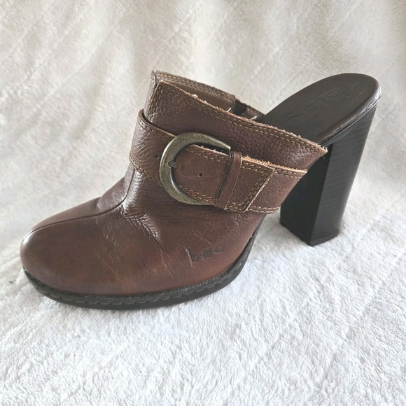 B.O.C. Born Concept Brown High Chunk Heel Leather Cushioned SlipOn Mule Shoes S7 - Picture 11 of 12